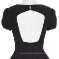 Belle Poque à manches courtes à creux arrière Puff Sleeve Retro Vintage 50s Black Party Dress BP000184-1